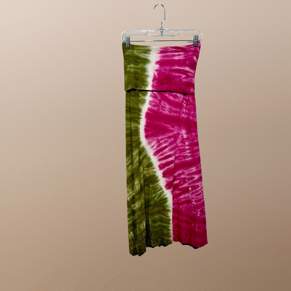 Lucky Brand Tie Dye Maxi Skirt Womens M/M L/G Pink Green Boho Foldover Waist